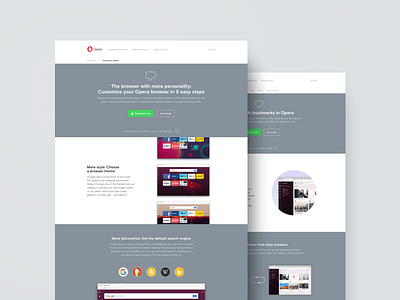 Opera Customisation Page browser computer design digital design grey landing page opera web webpage