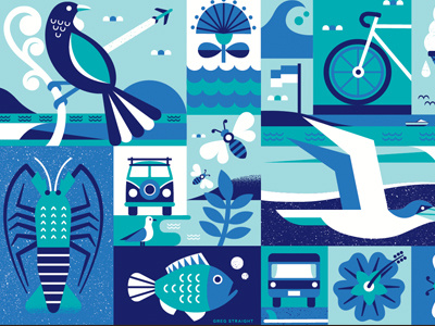 Countdown Chiller bag illustration bike cycle fish fishing illustration kombie nature newzealand surfers surfing vector