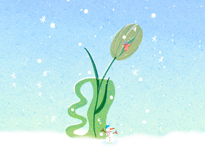 It’s tooooo cold outside art artwork beginning of spring cold design flower illust illustration ipad leaf photoshop plant sleep snow snowflake snowman tweetyheather winter