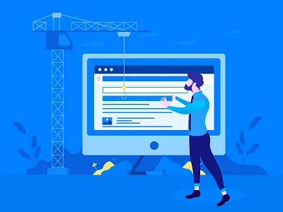 Illustration created for the website. blue character color header illustration plant screen winch