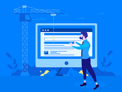 Illustration created for the website. blue character color header illustration plant screen winch