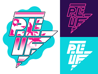 P.L.U.F. Community Logo emblem flash logo miami neon palms pluf silhouette symbol tiffany urban