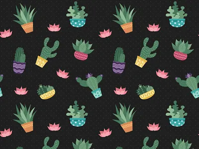 Cactus Pattern - Dark Version cactus dots floral free freebie pattern polka seamles succulent surface