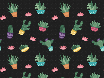 Cactus Pattern - Dark Version cactus dots floral free freebie pattern polka seamles succulent surface