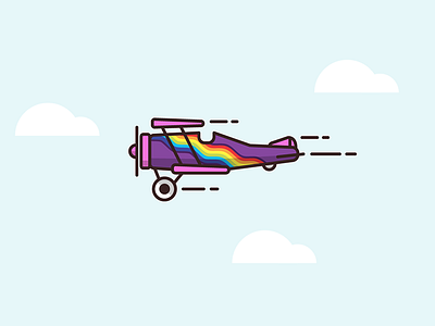 Biplane "Rainbow" flight game illustration linework mobile plane rainbow sky unity vector