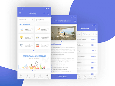 ClickCling - Home Service App Design Concept best app ui color design home service minimal mobile app service top app ui ui ui design ux