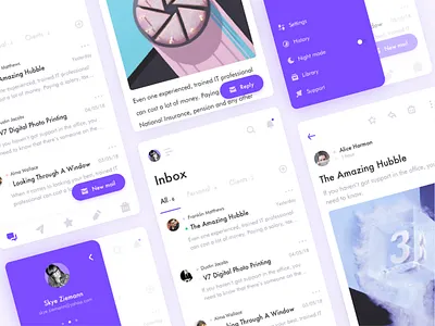 Mail App For Mobile account e mail inbox mail message minimal minimalistic mobile read ui ux violet