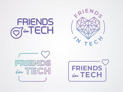 FriendsInTech logo branding feminine gradient hearts logo pastel soft tech typography