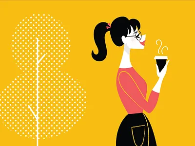 Coffee = Life coffee female halftone illustration morning vector yellow