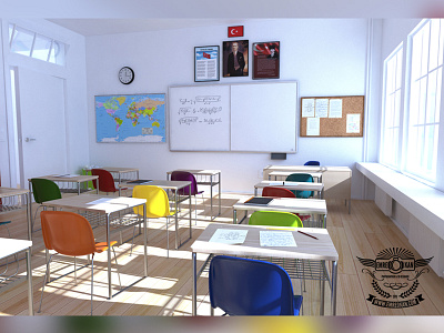 Classroom 3d cg classroom draw lesson render