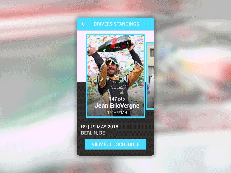 Formula E Drivers Standings Concept App app concept formula e graphics motion slide standings ui ux
