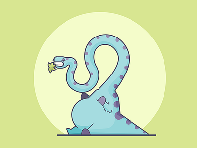 Chomp Chomp... belly brontosaurus dinosaur flat illustration lazy line art