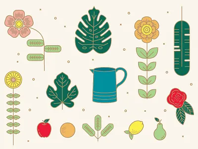 Spring Illustration Elements enamel floral arrangement flowers fruit illustration line art line illustration lines spring