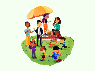 Picnic book cartoon character design cute family funny illustration kids nature