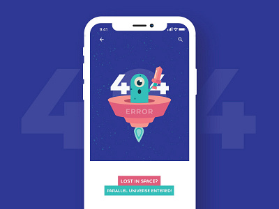 404 Error Screen alien app branding flat design icon illustration iphone spaceship typography ui user interface ux