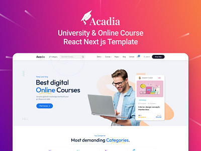 Acadia – University & Online Course React Next js Template academy clean courses online education react school university