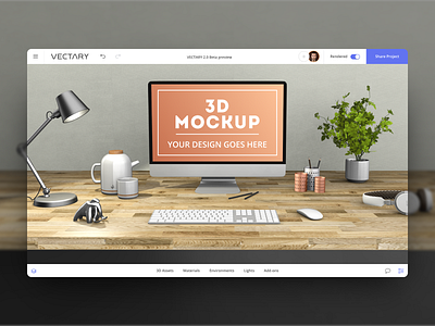 3D mockup 3d design desk desktop mockup render scene still life ui ux vectary