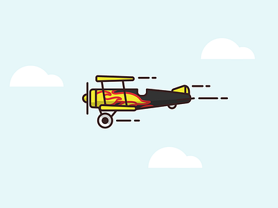 Biplane "Fire" biplane fire flight game illustration linework mobile plane sky unity vector