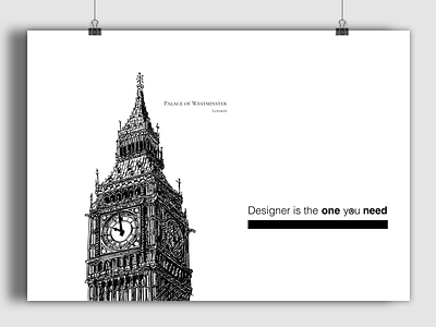 Designer is back and white big ben london poster