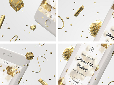 Floating Gold iPhone Psd Mock-Up - Fragment 3d app gold iphone mobile mock up mockup photoshop plastic psd ui white