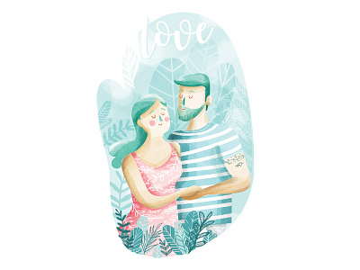 Love art couple design flora illustration light love mood print summer