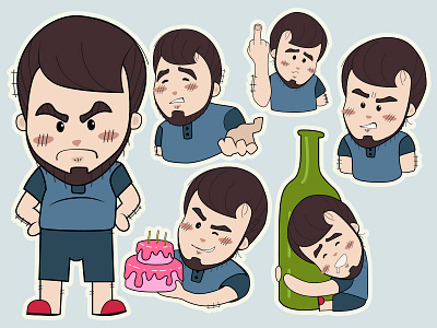 sticker pack "Maddyson" beard character illustration shorts slippers sticker stickers streamer