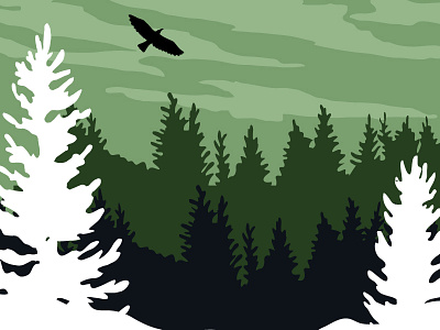 Pinewoods bird forest illustration nature retro silhouette sky trees vintage woods