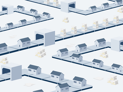 Reimagining the home lending process branding buildings conveyor design flat fun gradient house illustration iso isometric