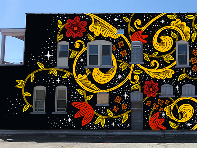 Mural Mock Up black floral illustration mural procreate stars swirls wip