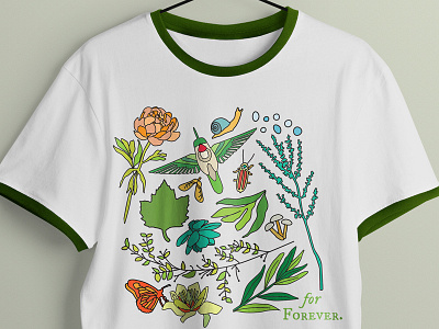 For Forever Tee bird bugs butterfly flower hummingbird illustration land trust leaf peony snail tee tshirt