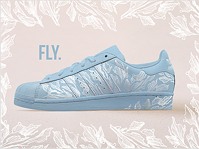 Illustrated Floral Print for Shoe Design blue botanical feminine floral pattern florals illustration metallic ornate pink plants shoe design silver