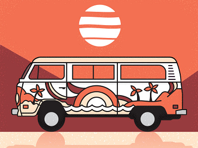 West Coast Wagon beach california coastal flat illustration psychedelic simple surfer ui van vw west coast