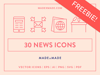 FREEBIE – Made By Made | Line Icons – News current affairs icons illustrations infographics line icons media news reporting symbols ui ux vector