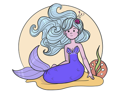 Little blue haired mermaid adobe draw mermaid