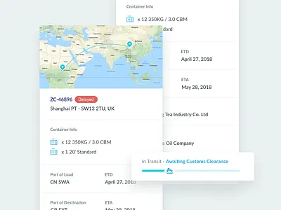Track Shipment cards details icons info logistic map progress shipment travel