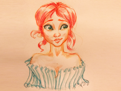 Hand drawn derwent inktense ginger girl hand drawn