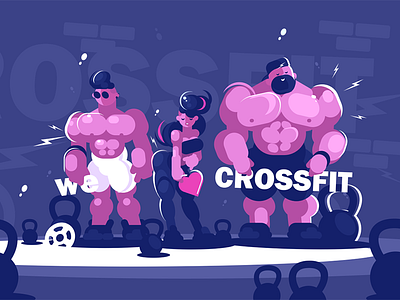 Man and woman training body bodybuilder character cross flat illustration kit8 man musculature training vector woman