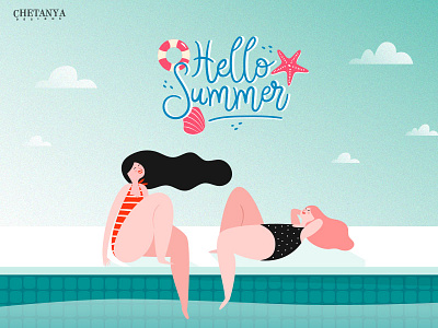 Hello Summer beach branding digital art flat design follow gradient illustration illustrations outline pool ui vector