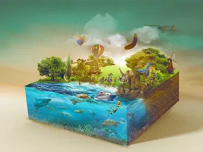 The Beauty of Planet Earth 3d animals birds creative manipulation digital art field isomatric nature sea we walk beside you