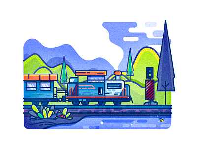 Train Tour illustration landscape train twilight