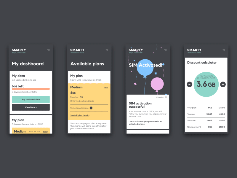 SMARTY app scrolling card ui gif mobile mvno pay as you go scroll scrolling smarty