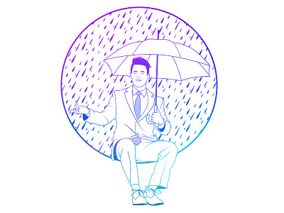 Stay Dry business design face gradient illustration line art man outline person rain