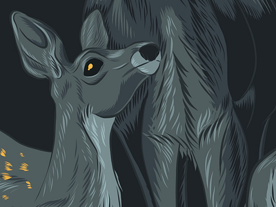 Dark Deer animal art dark deer fawn forest free hand illustration