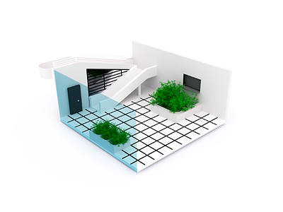 Villa Savoye 3d arquitecture building geometric house le corbusier minimal modeling render room villa savoye