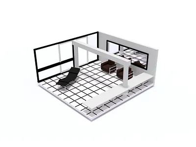 Villa Savoye 3d arquitecture building furniture geometric house interior design le corbusier modeling render room villa savoye