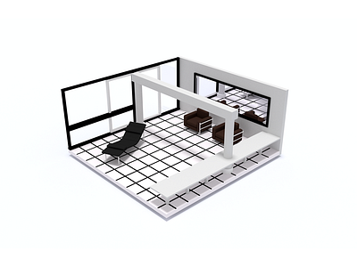 Villa Savoye 3d arquitecture building furniture geometric house interior design le corbusier modeling render room villa savoye