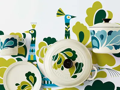 LE CREUSET Peacock Palette animals illustration peacock