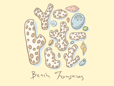 Beach treasures beach conch coral illustration pebble sand seashell treasure