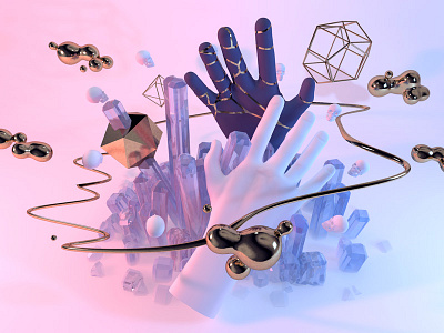 Still Life 3d 4d c4d cinema cinema4d gems gold hand hands vaporwave