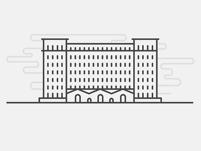 Michigan Train Station building flat icon illustration line